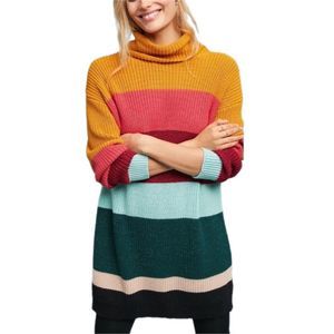 Farm Rio Boldly Stripe Turtleneck Knit Sweater Dress